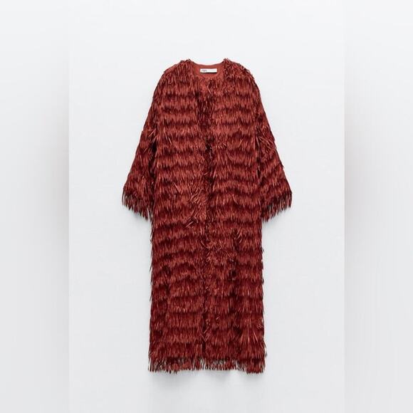 Zara COAT WITH FRINGING Size Medium - Picture 7 of 16